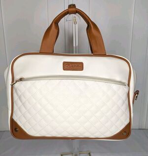 14 inch Laptop/Work Bag - Quilted White with Brown Trim
